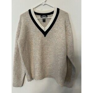 Oversized V Neck Sweater Beige With Black Trim Size M